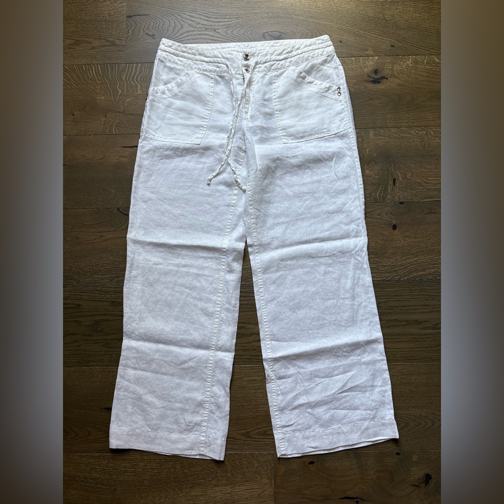 INC International Concepts 100% Linen Wide Leg Drawstring Pants In White Size 8